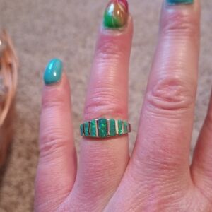 New .925 sterling silver green fire opal ring size 8